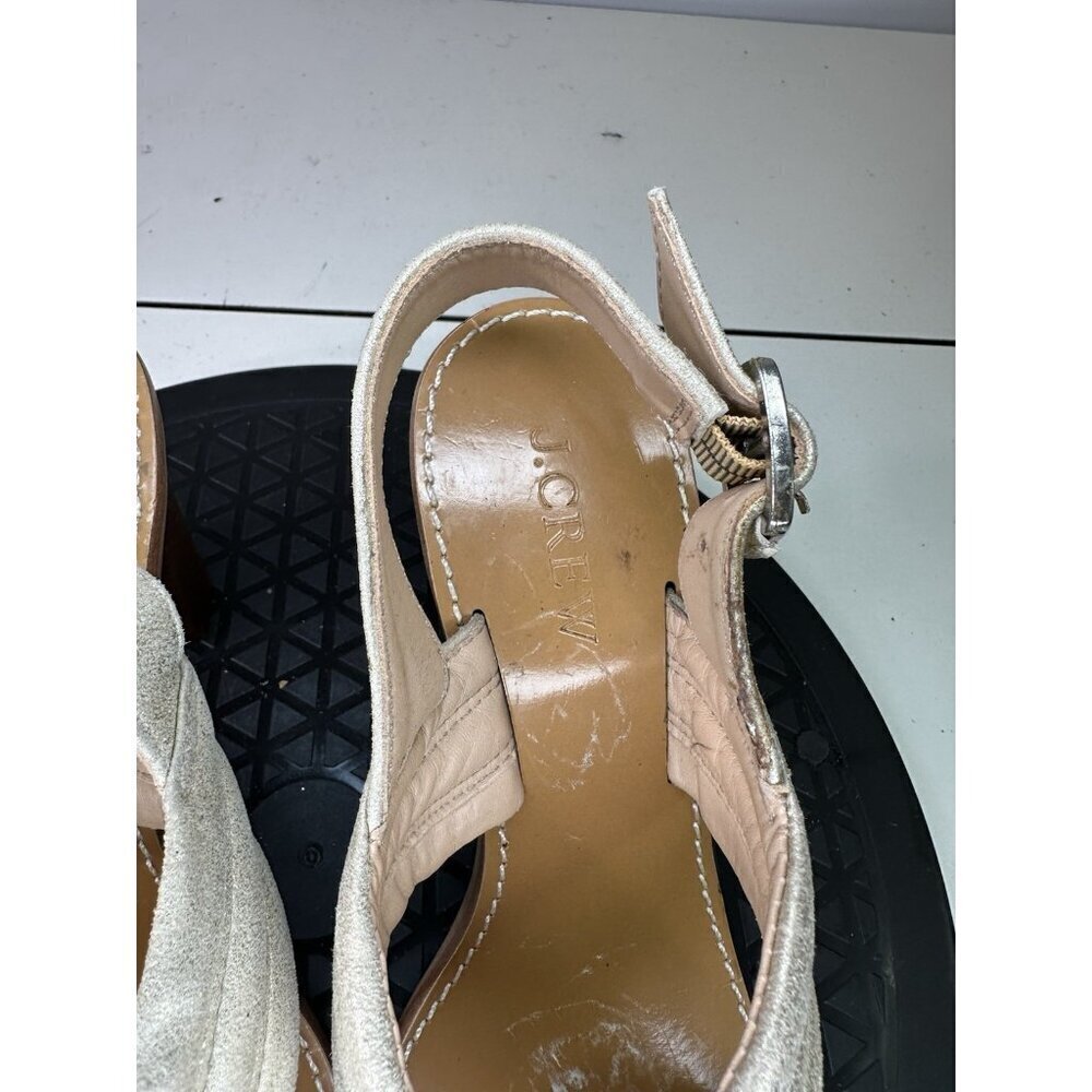 J. Crew Low Block Heel Sandals Ankle Strap Leather Sz 6 Gold - Picture 6 of 10